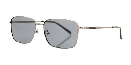 The Fatheadz GAZUMP Sunglasses in size 58, featuring a silver frame with square-shaped design, come with polarized gray lenses and thin arms that provide UVA and UVB protection.