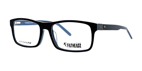 The Fatheadz HS GARY Eyeglasses in size 58 are black rectangular frames that showcase the "Fatheadz" logo on both the lens and temple, specifically tailored for larger head sizes. These eyeglasses combine style with a comfortable fit.