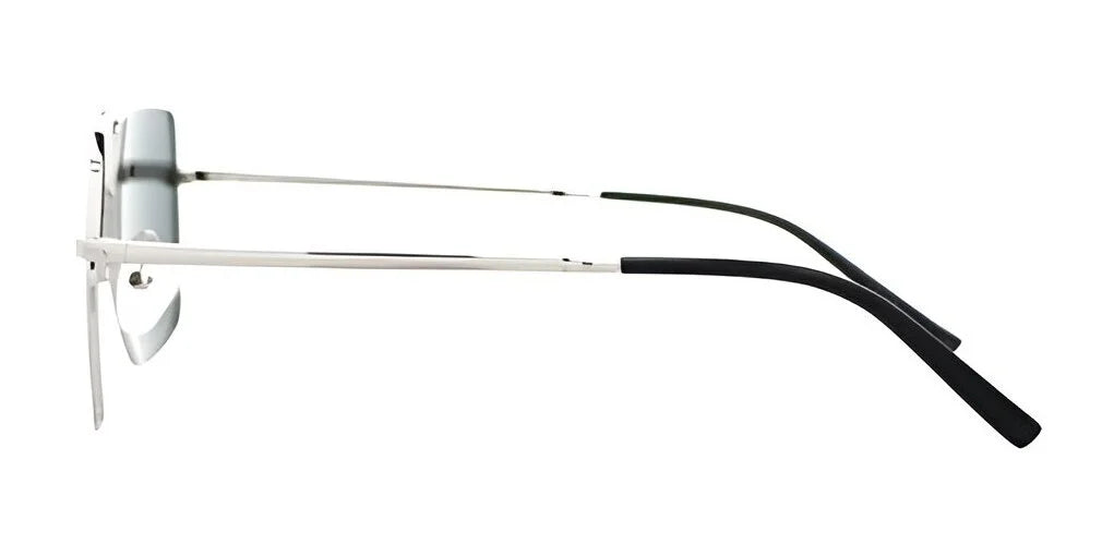 The Fatheadz JABBERWOCK sunglasses, size 57, feature a side glimpse of slender, silver-rimmed frames complemented by black temple tips, all presented against a pristine white background.