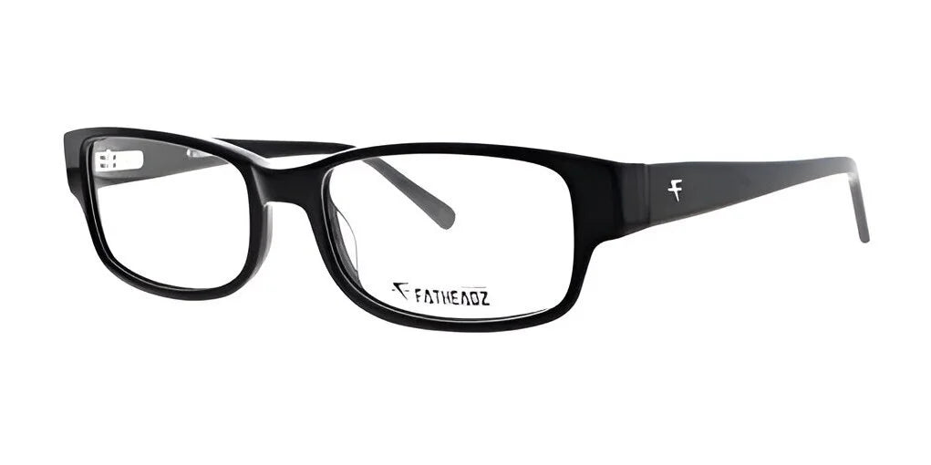 The Fatheadz JAXSONIAN Eyeglasses | Size 60 feature a modern, black rectangular design with discreet logos on the temples, combining ultimate comfort with a striking sense of style.