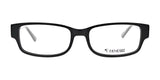 The daring style of the Fatheadz JAXSONIAN Eyeglasses in Size 60 is highlighted by their sleek black rectangular frames and clear lenses, providing optimal comfort against a pristine white background.