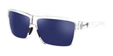 The Fatheadz LIGHTS OUT Sunglasses, Size 62, showcase an oversized design with clear frames and dark blue polarized lenses, set against a white background.