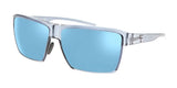 The Fatheadz LIGHTS OUT Sunglasses | Size 62, by the brand Fatheadz, showcase an oversized design with clear frames and light blue polarized lenses against a sleek white background.