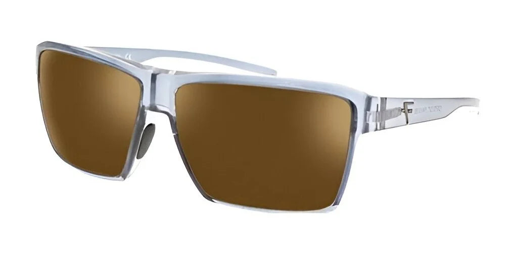 The Fatheadz LIGHTS OUT Sunglasses in Size 62 showcase a modern silver frame paired with brown polarized lenses, all in a timeless rectangular design, set against a pristine white background.