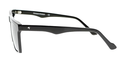 Side view of Fatheadz MONSOON Sunglasses showcasing black rectangular frames with a subtle logo on the arm, featuring oversized frames for a striking look.