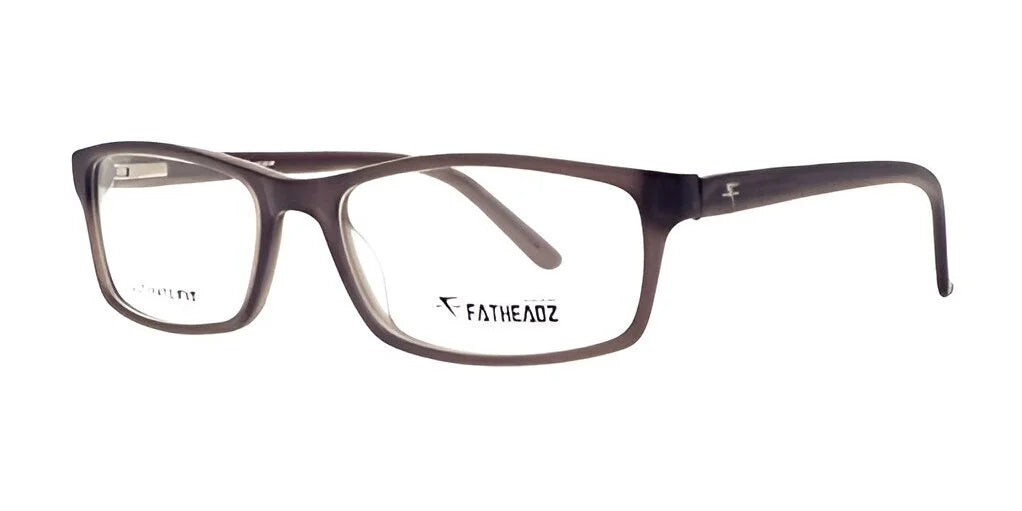 Introducing the Fatheadz RAIN KING Eyeglasses Size 61: these rectangular gray frames proudly display the "Fatheadz" brand name on the lens and a discreet logo on the temple. Combining eye protection with sophistication, they offer a perfect blend of practicality and style.