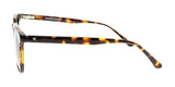 Side view of tortoiseshell eyeglasses with rectangular lenses and a small logo on the arm, similar in style to the Fatheadz ROOSTER Sunglasses by Fatheadz.