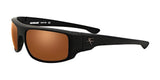 The Fatheadz SLIDE JOB Sunglasses, in size 60, are black sports sunglasses with orange reflective lenses and a sleek logo on the side, making these oversized sunglasses a stylish staple in men's fashion eyewear.