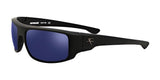 Fatheadz SLIDE JOB Sunglasses in sleek black feature blue-tinted lenses and offer a fashionable oversized design to elevate men's eyewear, all set against a crisp white background.