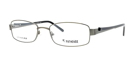 The Fatheadz STAND Eyeglasses, featuring a size 61 rectangular design with a silver frame and black arms, are ideal for those with larger faces looking for comfortable eyewear, showcased on a white background.