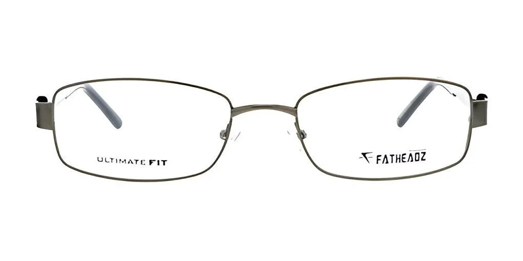 Fatheadz STAND Eyeglasses in Size 61 are tailored for larger faces, showcasing the brand name "Fatheadz" on the right lens and "Ultimate Fit" on the left, ensuring a comfortable eyewear experience.