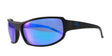 Black Fatheadz SUPERHERO sunglasses featuring polarized blue mirrored lenses and a small logo on the temple.