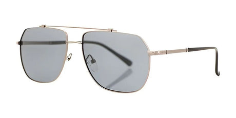 Fatheadz TAKEOVER Sunglasses by Fatheadz, featuring a silver frame and polarized blue-tinted lenses in size 61, are the perfect addition to any men's accessory collection, elegantly showcased on a white background.