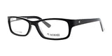 The Fatheadz THE MIK Eyeglasses in Size 60 boast black rectangular frames with clear lenses and display the brand logo on the temples, ensuring a perfect fit for larger head sizes.