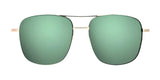 The Fatheadz THEON Sunglasses in Size 62 boast luxurious thin, gold-colored frames and green polarized lenses, exuding style against a crisp white backdrop.