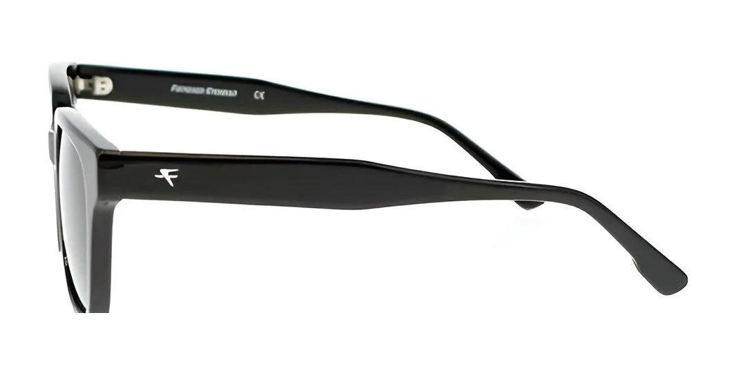 Side view of the Fatheadz TRIPPER Sunglasses in black with rectangular frames and a small white logo on the arm, featuring polarized lenses for enhanced UV protection.