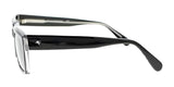 Profile shot of the rectangular black and clear Fatheadz TWILIGHT Sunglasses for men, featuring a logo on the temple.