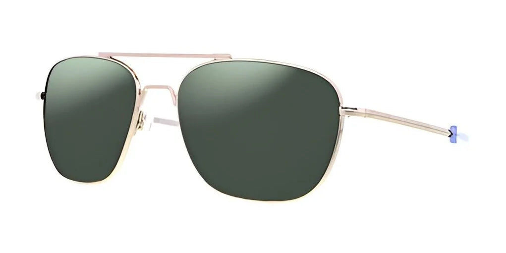 Experience the daring and unique design of Fatheadz VORTAC Sunglasses, complete with a striking gold metal frame and deep green lenses.