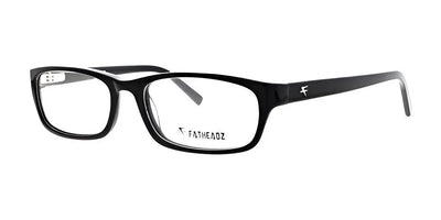 Rectangular eyeglasses in black with a larger fit, showcasing the stylish and functional Fatheadz WALLSTREET logo on the temple.