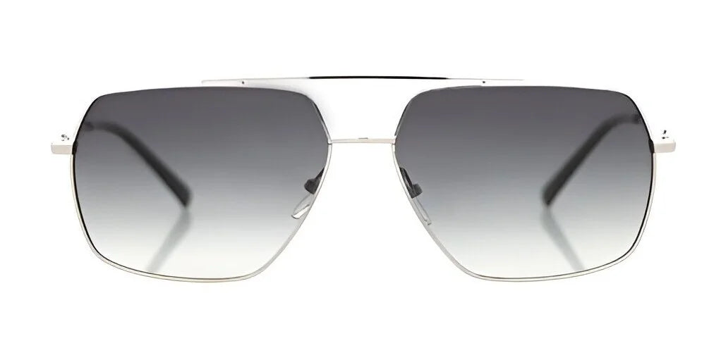 The Fatheadz XERTZ Sunglasses, Size 57, feature a silver frame with polarized lenses that provide 100% UV protection, and are showcased against a white background. These stylish sunglasses from Fatheadz come with gray gradient lenses for a timeless look.