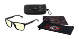 The Gunnar Call of Duty Alpha Edition Computer Glasses, featuring yellow lenses with blue light blocking technology, come in a hard case and soft pouches. These black gaming glasses are branded with "Call of Duty" and perfect for intense sessions.