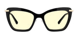 Front view of black cat-eye Gunnar Anna Computer Glasses (Size 54) with lens technology featuring yellow-tinted lenses for enhanced blue light blocking.