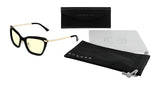 Gunnar Anna Computer Glasses Size 54 feature black square frames with yellow lenses utilizing GUNNAR lens technology, and come with a black case, cleaning cloth, and soft pouch.