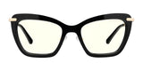 The Gunnar Anna Computer Glasses in black cat-eye design feature Gunnar's lens technology with yellow-tinted lenses and gold arm accents, providing style and blue light blocking benefits.