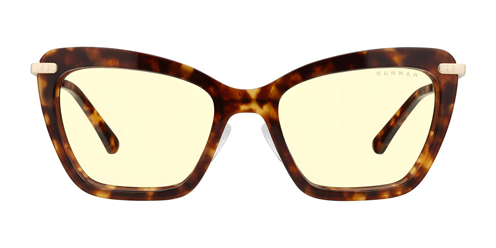 Gunnar Anna Computer Glasses, size 54, feature tortoiseshell cat-eye frames with yellow-tinted lenses. They use GUNNAR lens technology to provide a stylish look while blocking blue light.