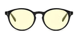 Front-facing view of round black-frame Gunnar Attache Computer Glasses (Size 50) with yellow-tinted lenses featuring GUNNAR technology for enhanced blue light protection against a white background.