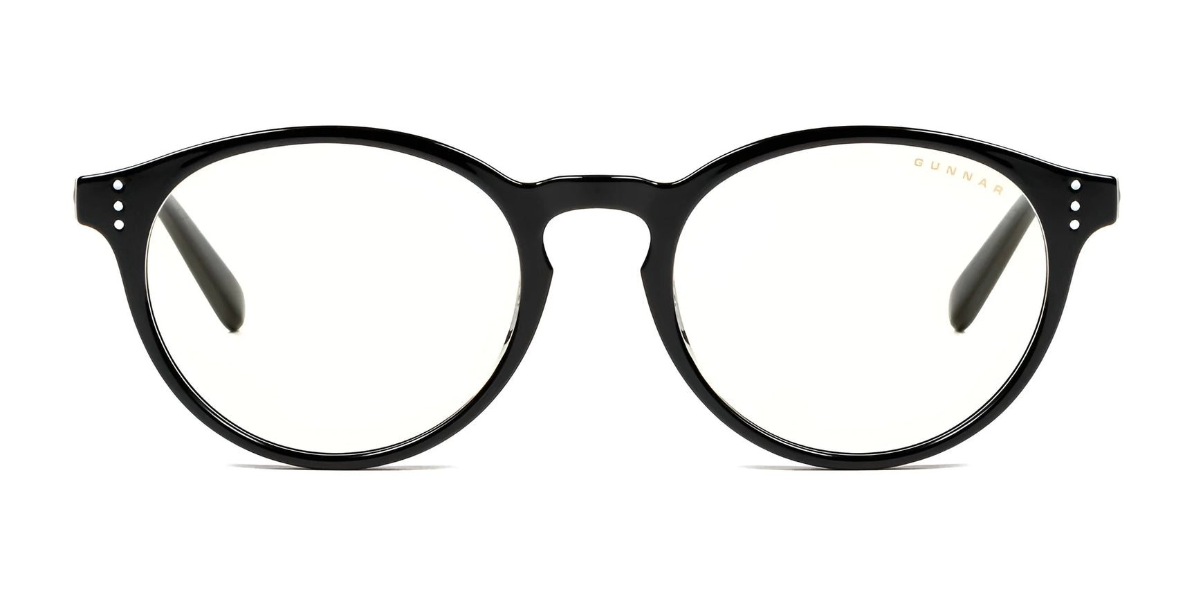 Gunnar Attache Computer Glasses, size 50, feature round black rims with a stylish nylon frame and advanced blue light protection technology.