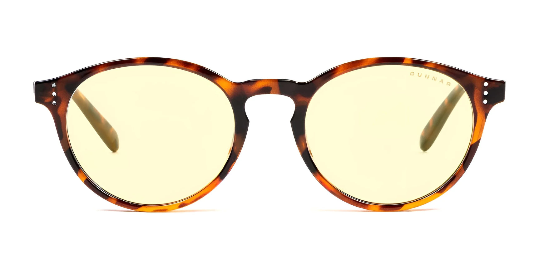 Gunnar Attache Reading Computer Glasses in tortoiseshell, size 50, feature blue light protection with yellow-tinted lenses for comfortable reading.