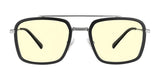 Gunnar Barron Computer Glasses | Size 55 features a black stainless steel frame and metal bridge with yellow-tinted lenses, providing effective blue light protection.