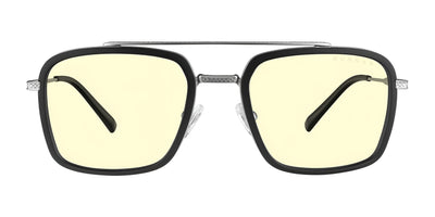 Gunnar Barron Computer Glasses | Size 55 features a black stainless steel frame and metal bridge with yellow-tinted lenses, providing effective blue light protection.