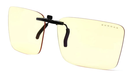 Gunnar Parker Clip-On in Size 60 features yellow-tinted lenses with Gunnar branding, providing essential blue light protection.