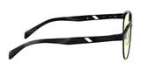 The Gunnar Campbell Computer Glasses, size 52, feature a stylish black-rimmed frame with yellow-tinted lenses and sleek, angular arms. Crafted from hybrid materials, they effectively block blue light.
