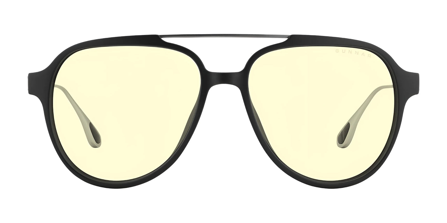 The Gunnar Call of Duty Ghost Edition Computer Glasses feature a black aviator style with yellow-tinted lenses and a thin top brow bar, ideal for immersive gaming.