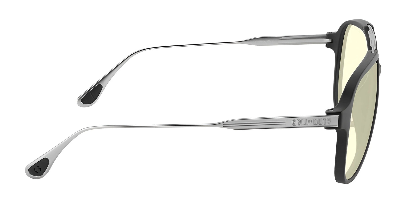 The Gunnar Call of Duty Ghost Edition Computer Glasses, size 56, feature metal arms and black earpieces with photochromic Amber lenses for adaptive vision.
