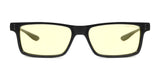 Gunnar Cruz Computer Glasses | Size 55 feature GUNNAR lens technology in black rectangular frames with yellow-tinted lenses to block blue light. These stylish teen eyeglasses offer practical eye protection for screen time.