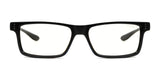 The Gunnar Cruz Computer Glasses, Size 55, are black and rectangular with clear GUNNAR lenses for blue light blocking. Ideal for teens who spend extended hours on screens.