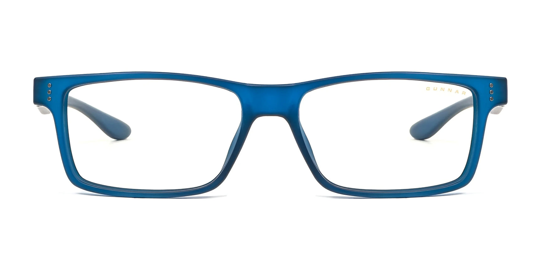 The Gunnar Cruz Computer Glasses, designed for teens, feature blue rectangular frames and clear lenses, viewed from the front. Size 55.