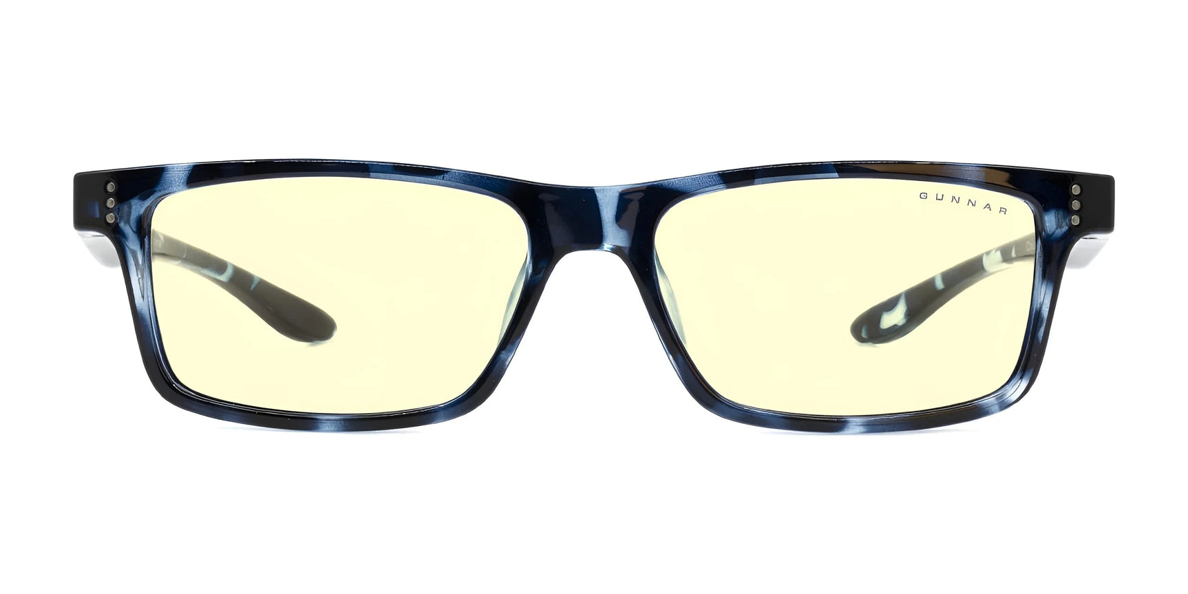 The Gunnar Cruz Kids Computer Glasses (Size 49) in stylish blue tortoiseshell with yellow-tinted lenses are expertly designed for blue light blocking and screen protection, ideal for kids spending long hours on digital devices.