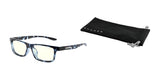 Gunnar Cruz Kids Computer Glasses, Size 49, designed for blue light blocking, are accompanied by a black soft case featuring the Gunnar brand name.