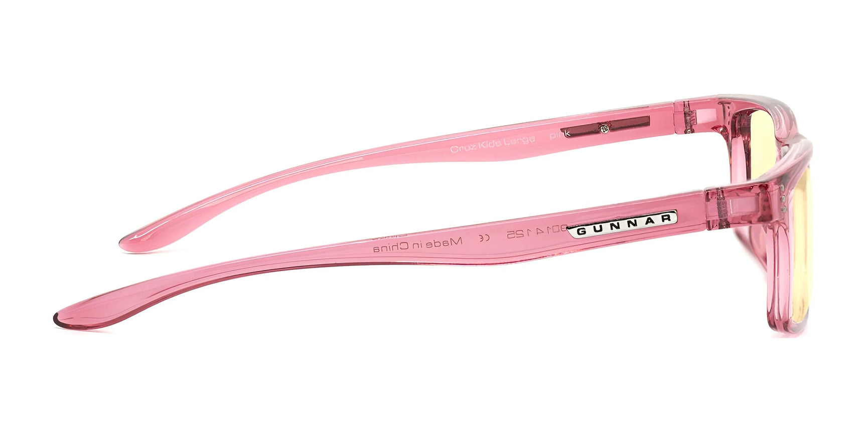 Gunnar Cruz Kids Computer Glasses, size 49, offer blue light blocking with yellow-tinted lenses and a side logo. These stylish Gunnar frames protect young eyes during screen time, ensuring comfort and safety. Ideal for kids' eyeglasses.