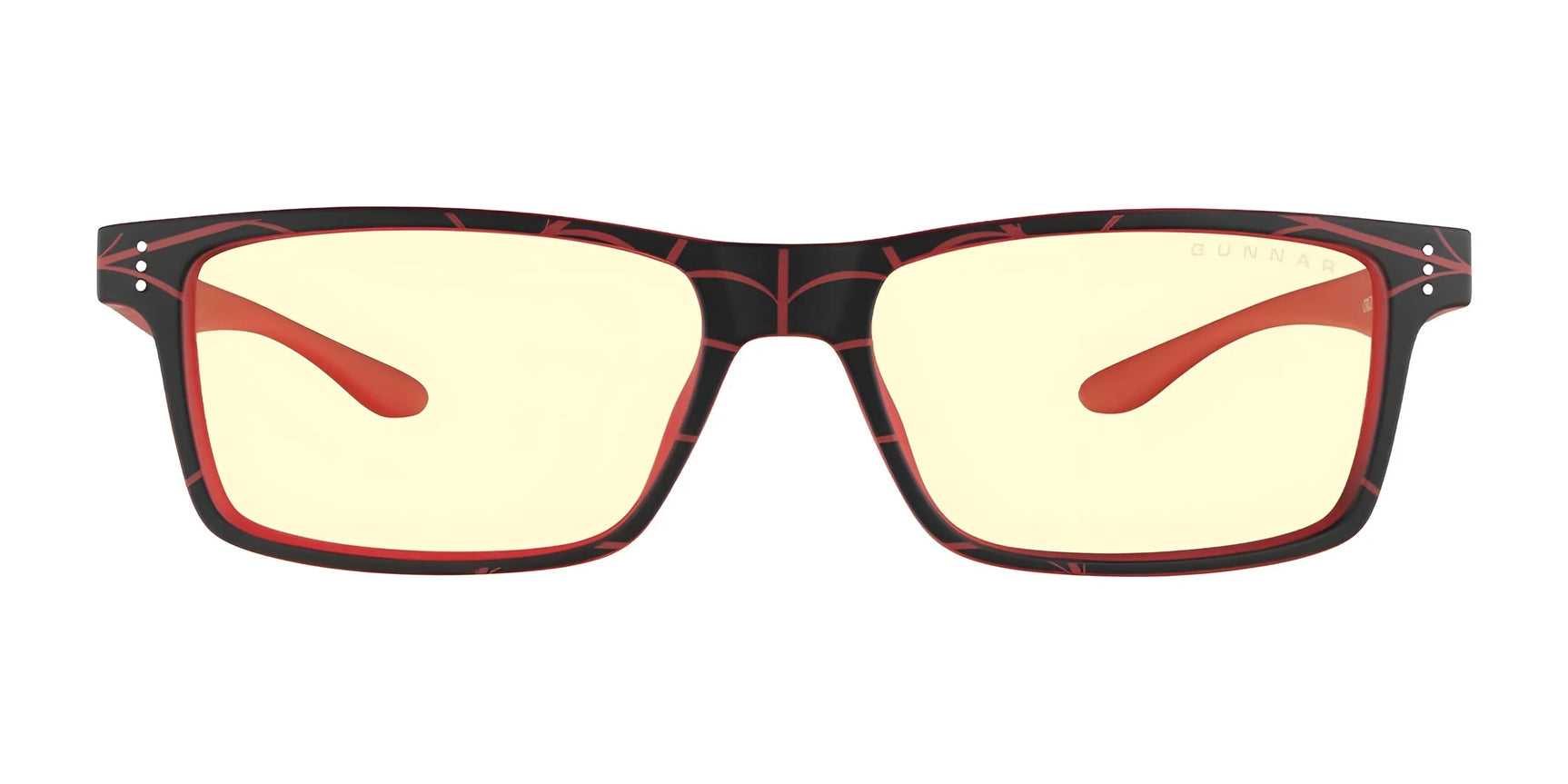 Discover the Gunnar Cruz Spider-Man Miles Morales Edition–stylish black and red square-framed computer glasses with yellow-tinted lenses. Crafted from a durable nylon frame, they provide excellent blue light protection, ideal for everyday use. Size 55.