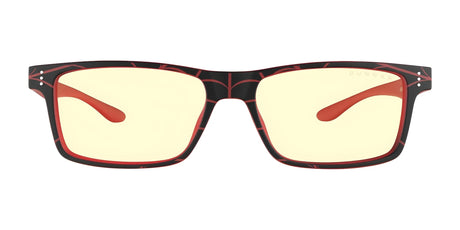 Discover the Gunnar Cruz Spider-Man Miles Morales Edition–stylish black and red square-framed computer glasses with yellow-tinted lenses. Crafted from a durable nylon frame, they provide excellent blue light protection, ideal for everyday use. Size 55.