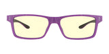 The Gunnar Cruz Black Panther Edition Computer Glasses, Size 55, offer a stylish look with purple rectangular frames, yellow-tinted lenses, and black temple tips. Crafted from durable nylon, they provide effective blue light protection with a modern design for trendy individuals.