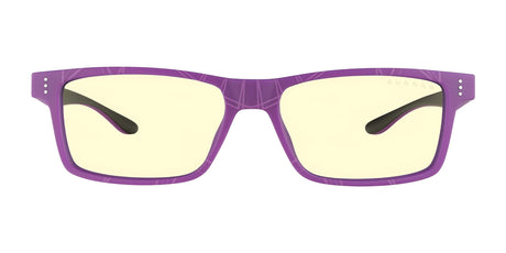 The Gunnar Cruz Black Panther Edition Computer Glasses, Size 55, offer a stylish look with purple rectangular frames, yellow-tinted lenses, and black temple tips. Crafted from durable nylon, they provide effective blue light protection with a modern design for trendy individuals.