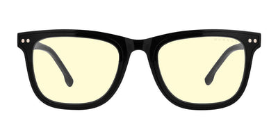 The Gunnar Cupertino Computer Glasses | Size 52 feature sleek black frames and GUNNAR lens technology with yellow-tinted lenses, offering superior blue light blocking.
