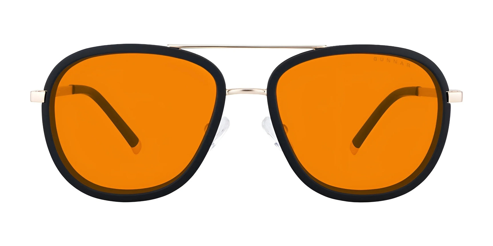 The Gunnar Dume Computer Glasses feature orange-tinted lenses and a sleek stainless steel aviator frame, combining modern style with blue light protection. Designed for stylish comfort and eye care, these glasses offer advanced GUNNAR technology.